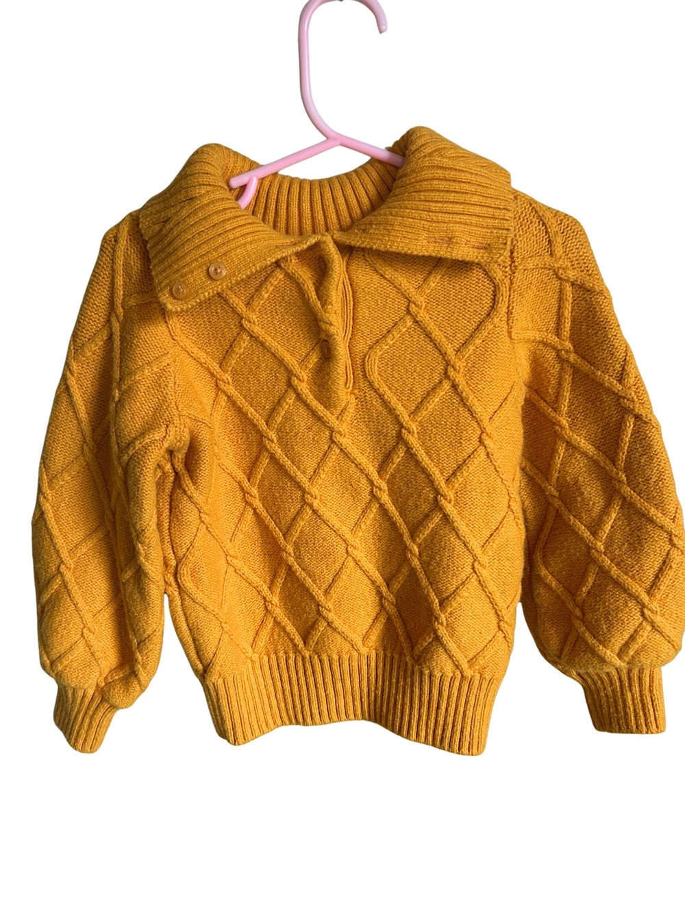 Girls 3T Mustard Cable-Knit Sweater with Fold-Over Collar